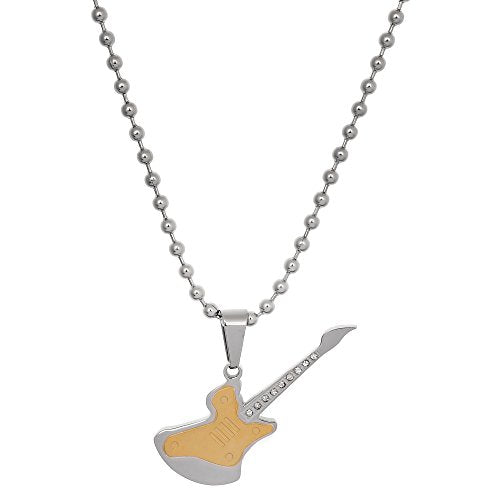 BeBold Music Gold Stainless Steel Fashion Guitar Pendant with Chain for Men Boys