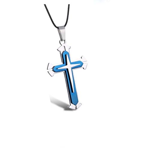 BeBold Christ Silver Stainless Steel Blue Shiny Cross Pendant with Chain for Men Boys
