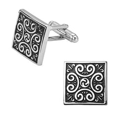 BeBold Filigree Art Stainless Steel Square Black Cufflinks For Men and Boys