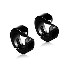 BeBold Non Pierced Black Stainless Steel Plain Fashion Bali Round Studs Earring for Men Boys