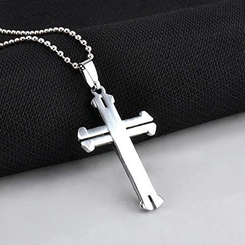 BeBold Christ Silver Stainless Steel Blue Shiny Cross Pendant with Chain for Men Boys
