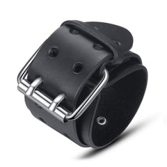 BeBold Wide Wristband Black Leather Biker Stylish Bracelet for Men Boys